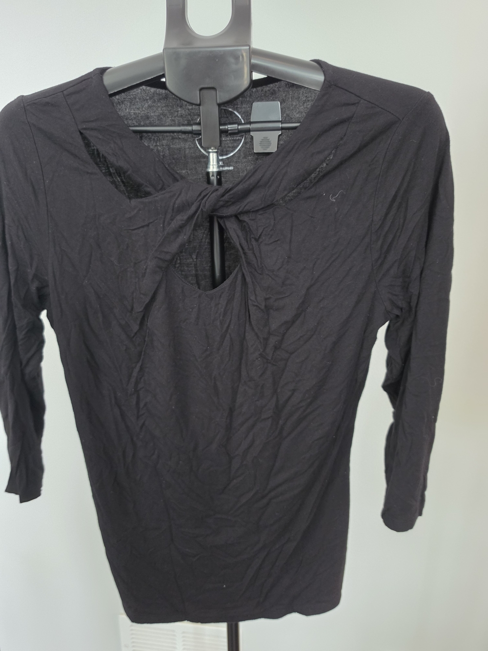 INC International Concepts Black Twist-Detail Long Sleeve Tee